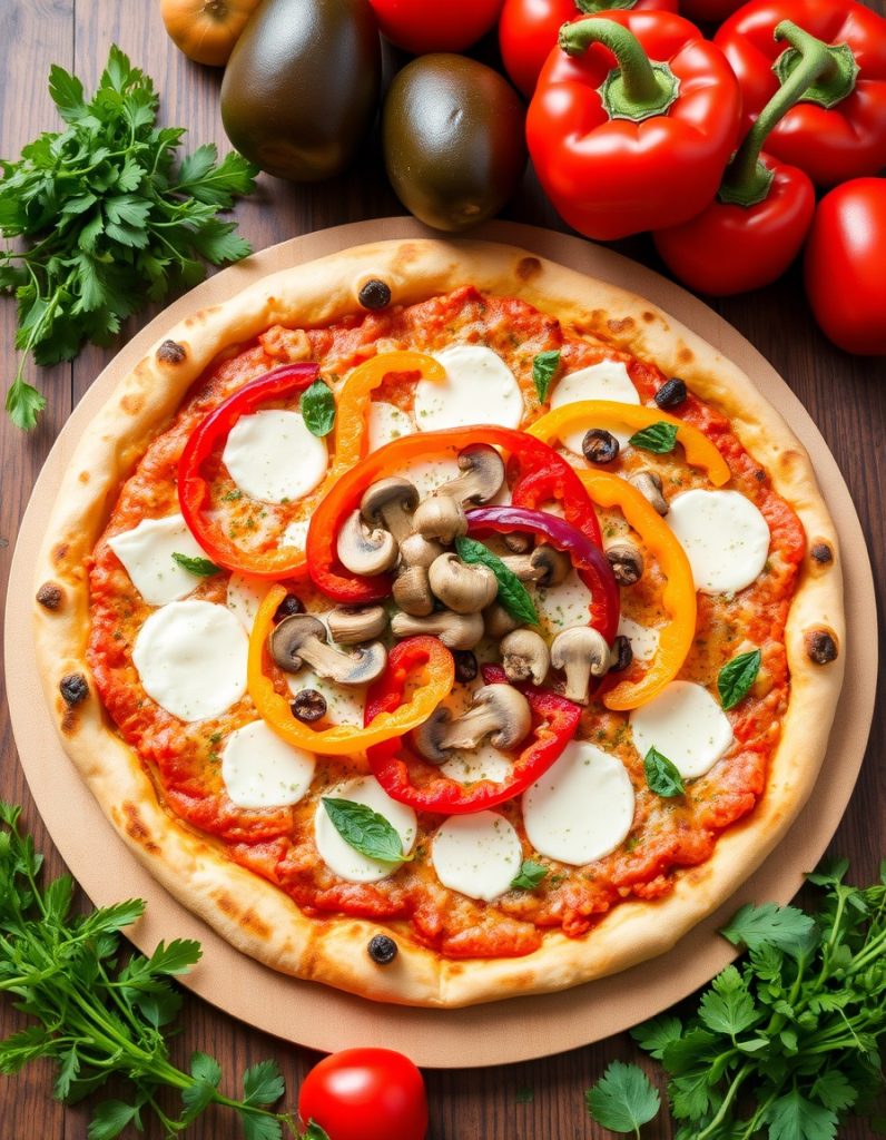 پیتزای گیاهی با برگر گیاهی