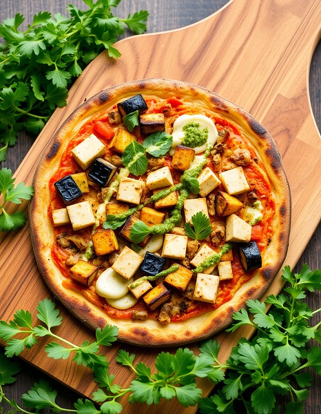 پیتزای گیاهی با سبزیجات و توفو
